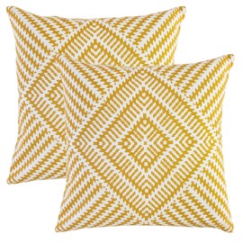 TreeWool Kaleidoscope Accent Set of 2 Cotton Cushion Covers (55 x 55 cm, Mustard & White)