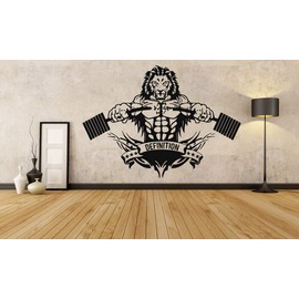 Wall Decals Decor Lion Crossfit Fitness Club Gym Logo Sport Barbell Workout Motivation Muscle Training Custom Room Vinyl Sticker Mural Decal Art Decor NJS68