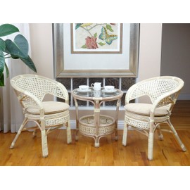 Pelangi Lounge Chair Natural Rattan Wicker Handmade Design with Thick Cream Cushion, Cream