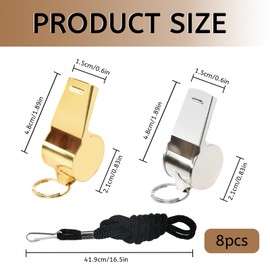 Koceci 8 Pack Whistles, Coach Whistles for Adults, Stainless Steel Referee, Sports Whistle with Lanyard, Metal Whistle Emergency for Polices Adults Teachers Students Outdoor Sports (Gold, Silver)