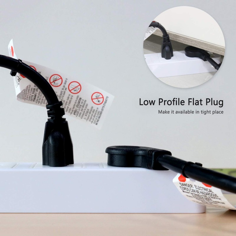 FIRMERST 1875W Low Profile 1Ft Extension Cord 14 AWG Black