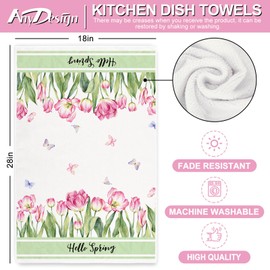 AnyDesign Spring Flower Kitchen Towel 18 x 28 Inch Pink Tulip Flowers Vase Dishcloth Watercolor Seasonal Hello Spring Floral Decorative Hand Drying Tea Towel for Cooking Baking Cleaning, 2Pcs