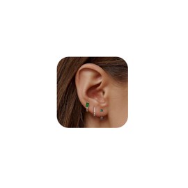 JeweBella 3 Pairs of Earrings 925 Silver Set for Women 14 Carat Gold-Plated Small Stud Earrings 925 Set Stackable Cubic Zirconia Stud Earrings Hoop Earrings Set for Multiple Piercings, Copper