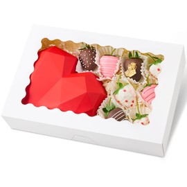 Kucoele 20 PCS Bakery Boxes with Window, 12 x 8 x 2.5 Inches Pastry Boxes Auto-Popup Treat Boxes for Chocolate Covered Strawberries, Cookies, Muffins, Donuts, Breakable Hearts