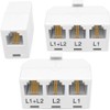 NECABLES 2+1Pack 2pcs Phone Jack Splitter 2 Line Adapter RJ11