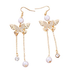 AORHOFJ 1 Pair Pearl Cubic Zirconia Butterfly Earrings Novelty Pearl Earrings Bridal Tassel Drop Earrings Bridal Earrings Fancy Women Accessories (Gold), Silver