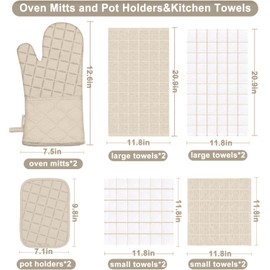 Oven Mitts Pot Holders Sets/Kitchen Towels and Dishcloths, Oven Gloves Kitchen Dish Towels 500 Degree Heat Resistant Potholders with Non-Slip Silicone Surface for Cooking, Grilling, Baking-Milkshake