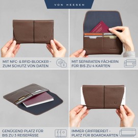VON HEESEN Leather Passport Holder with RFID Protection - Passport Case Made of Genuine Leather - Passport Organiser for Style-Conscious Men and Women, dark brown, Landscape