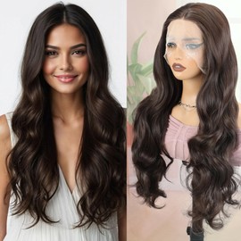 Creamily 13×3 Dark Brown Lace Front Wig 30 Inch Long Wavy Brown Wig with Baby Hair Synthetic Lace Front Wig for Women Daily Party Use