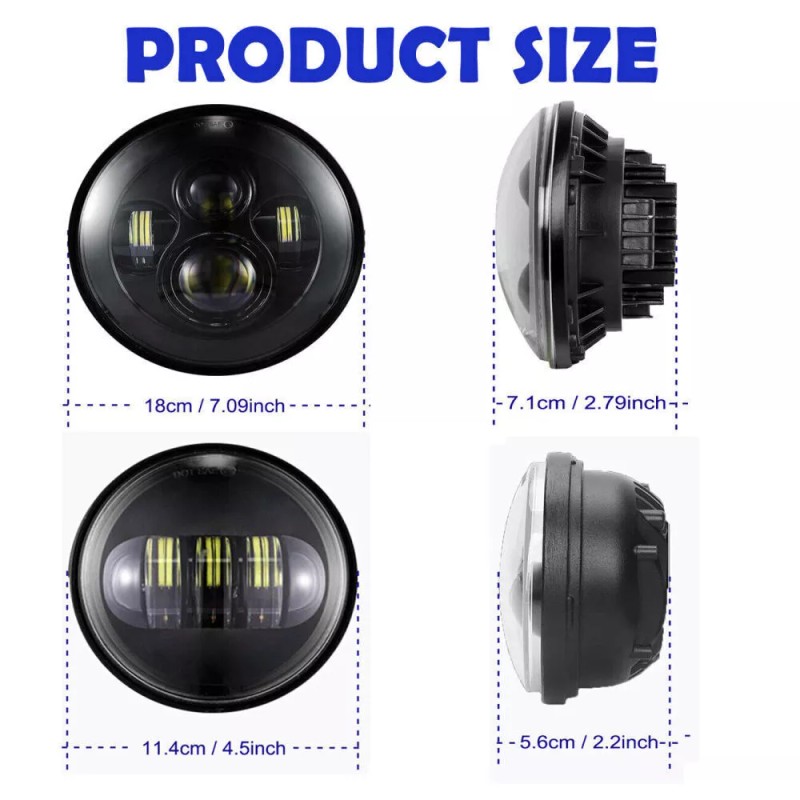 RIDROID 7" Inch LED Headlight +4.5" Passing Lights For Yamaha