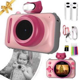 ATEYA Kids Camera Instant Print for Girls Age 3+, 48MP 2.5K UHD Kids Digital Camera with Strap Portable, DIY Instant Print Camera for Kids with 4 Mini Printer Paper, Pink Instant Digital Camera