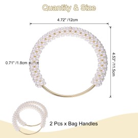 sourcing map 2Pcs Pearl Decor Purse Handle, Imitation Pearl Beaded Handbag Handle Clutch Purse Handle Replacement for DIY Handmade Woven Bag Evening Purse (White)