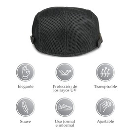 DOBLE G BRANDS Boina Transpirable para Hombres. Boina de Estilo Ingles, Talla Universal. Boina Elegante, 100% de Poliester, Sombrero clásico para Hombre Ivy Gatsby Cabbie Newsboy Hat. (Negro)