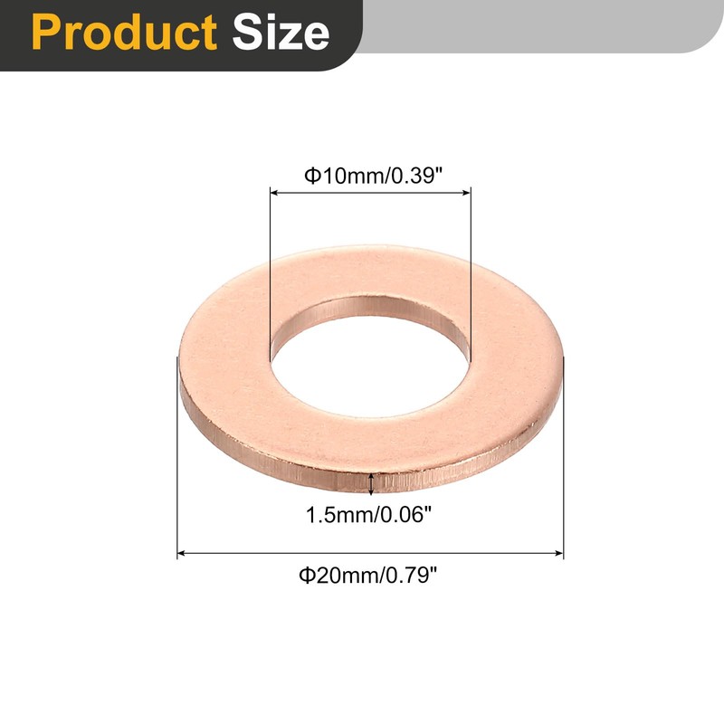 sourcing map M10 Flat Washer, 12 Pcs Copper Ring Flat