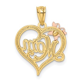 Bijou 14k Two Tone Gold Solid Polished Finish MOM with Butterfly Design Heart Pendant