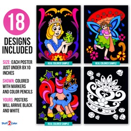 Super Pack of 18 Fuzzy Coloring Posters (Unicorns & Fairy Tales Edition) - Arts & Crafts for Girls and Boys - Great for After School, Travel, Planes, Group Activities, and Coloring with Friends