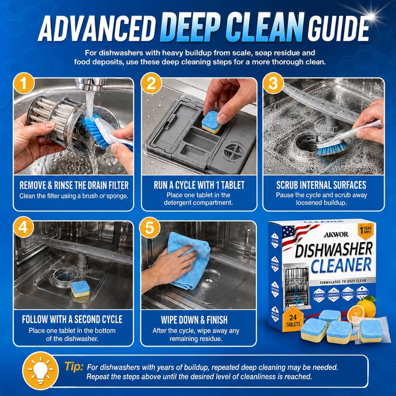 Enzyme Dishwasher Cleaner Tablets Ultra, 24 Count - Remover Odor