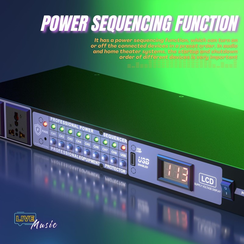 10 Outlet Power Conditioner, 3000W 1U Rack Mount Power Sequencer