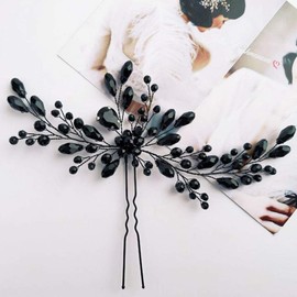 Aimimier Horquillas para el pelo de vidrio negro clásico para boda, fiesta de graduación, festival, accesorios para el pelo para mujeres y niñas