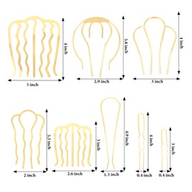 CURASA 9 Pcs Metal Hair Side Combs Gold French Hair Stick For Updos Large U-Shape Teeth Pins Vintage Decorative Accessories Twist Fork Clip For Styling Messy Bun Maker For Women Girls