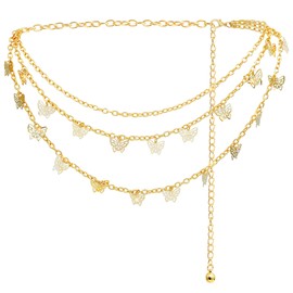 Liutufy Women Body Chains Retro Multi-Layer Butterfly Waist Chain Trend Hollowed out Pendant Decorative (Gold Butterfly 2-XL)