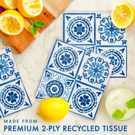 Trendware Blue Willow Disposable Paper Napkins, 6.5” x 6.5”, 2-Ply, 96 Count, Premium Quality, Decorative Design, for Parties, Weddings, Birthdays, Tea, Picnics, Barbecues, Lunch, Dinner, and Everyday