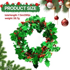 SUOXU Christmas Tree Decorations Tinsel Garland, Xmas Cane, Snowflakes, Berries Green Leaves Foil Fringe for Xmas New Year Party Supplies(25ft long)