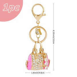 SUPERFINDINGS 3D Crystal Handbag keychain Pink Handbag Lobster Clasp Charms Cute Bag Charm Keyring Pouch Bag with Alloy Gold Keyring for Car Keyring DIY Ornament Bag Decoration