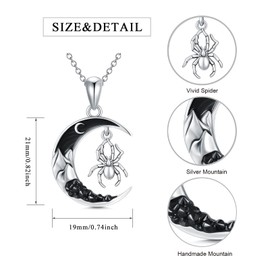 Shusukue Bat/Spider/Wolf/Cat/Fox/Owl/Sun Crescent Moon Chain 925 Sterling Silver, Bat Moon Cat Necklace Black Women's Gothic Pendant Jewellery Gifts for Women Girls, Sterling Silver, Cubic Zirconia