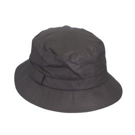 WALKER AND HAWKES - Olive 100% British Waxed Cotton Millerain Fabric Hanford Bucket Hat Unisex - Black - XL (60cm)