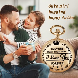 Tiong I Love You Engraved My Son/Daughter/Grandson/Grandpa/Dad/King/Husband Quartz Pocket Watch with Chain Gift, 05-Gold, Classic