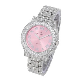 CHARLES RAYMOND Women's Luxury Crystal Iced Out Diamonds Watch, a True Testament to blinged-Out Beauty and Timeless Glamour - L0504 LA (L0504 SLV-Pink)