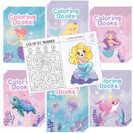 ANGOLIO 24Pcs Mermaid Ocean Coloring Books for Kids in Bulk Mermaid Party Favors Color by Number Theme Activity Books Mermaid Birthday Mini Coloring Books for Kids Favor Bag Filler