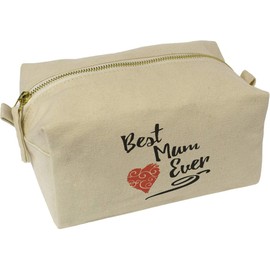 'Best Mum Ever with Red Heart' Canvas Wash Bag/Makeup Case (CS00038562)