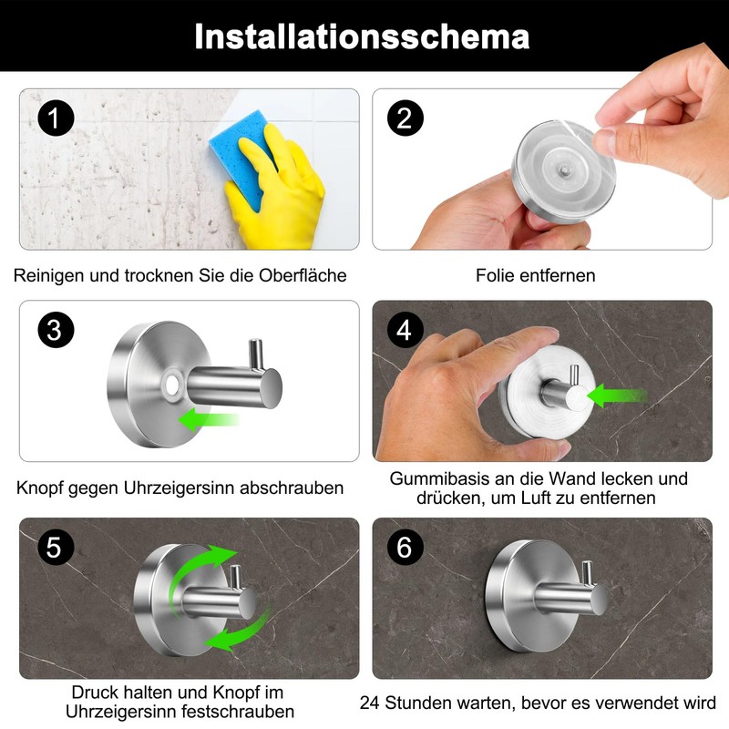 VEPEPE 6 Pcs Suction Hooks, Silver Stainless Steel Suction Hook,