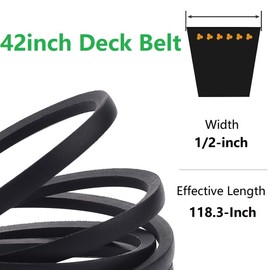 Dylawnio GX25628 42 Inch Deck Belt for John Deer GX25628 Z335E Z335M Z345M Z345R Z315E Z320M Z320R Lawn Mower with 42" Deck MTD Cub Cadt 754-04033 754-04033A 954-04033 954-04033A, 1/2" x 118.3"
