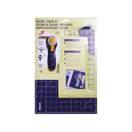 OLFA Rotary Essentials Quilting and Sowing Kit (RTY-2C-STQR) - Self Healing 12x18 Inch Square Cutting Mat, 6x12 Inch Frosted Ruler and 45mm Rotary Cutter (RTY-2C/NBL) (Navy)