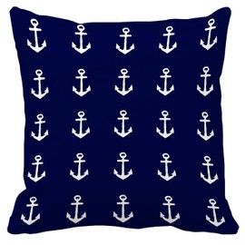 Leaveland Navy Blue and White Anchor Nautical Theme 18x18 Inch Throw Pillow Cover Decorative Soft Cotton Square Cushion Case Spring Summer Fall Winter Christmas Home Decor Couch Sofa Accent Pillowcase