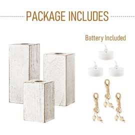 MelonBoat Rustic Flameless LED Candles 3-Pack, Battery Operated Candles with Wooden Candle Holders, White Rustic Farmhouse Decor, Farmhouse Candle Holder for Valentines Holiday Party Home Decor