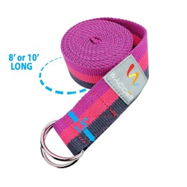 Wacces D-Ring Buckle Cotton Yoga Straps Bands - Best for Stretching (Rose-Pink-Black, 8 ft)