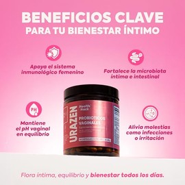 Probióticos Mujer | Con Lactobacillus + Prebióticos + Inulina | Probioticos Vaginales para la salud Flora Íntima y pH | Formula Natural Libre de Quimicos | Health Hack Urazen - 60 Cápsulas