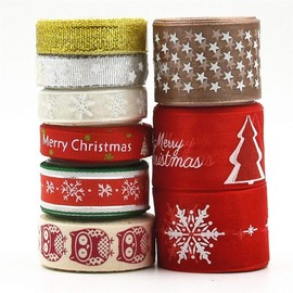 byou Christmas ribbon, Christmas ribbons, 9 styles, 18 yards, colourful gift ribbon for Christmas, wedding, decoration, DIY crafts, 1 cm, 1.5 cm, 2.5 cm in width