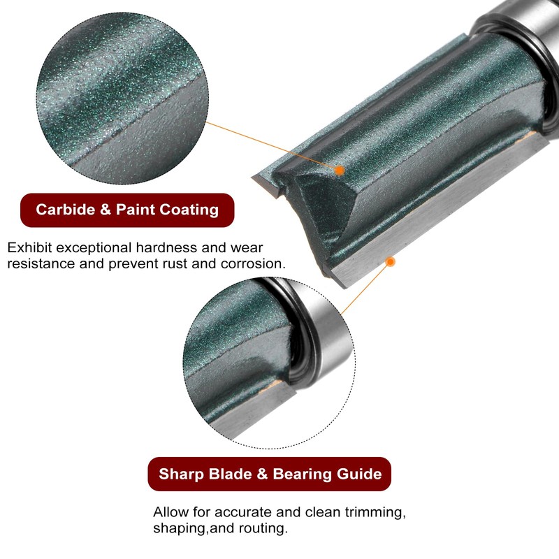 sourcing map Pattern Flush Trim Router Bit 1/4" Shank 1"