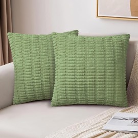 AUAUY Corduroy Cushion Covers, 50 x 50 cm Pack of 2 Super Soft Corduroy Green Cushion Covers, Decorative Modern Pillow Covers Soft Pillowcase Cushions for Home Spring Decor Sofa Couch-Wheat Type