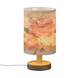Mnsruu Small Table Lamp for Bedroom Vintage Shabby Chic Pink Rose Flowers Table Lamp Nightstand Lamp for Livingroom Office Reading Working Table Desk