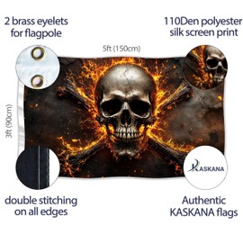 Pirate Flag – Jolly Roger Flag On Fire Crossed Bones – Funny Flag – 110Den polyester - Double Seam - 2 brass eyelets, large 5ft x 3ft