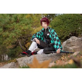 Yakisle Tanjiro Cosplay Costume Unisex Adult Cloak Jacket Uniform Outfit With Tanjiro Costume Anime Cosplay Kimono Outfit (XL, green)