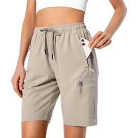 Women's Lightweight Hiking Cargo Shorts Quick Dry Athletic Shorts for Camping Travel Golf with Zipper Pockets Water Resistant Khaki