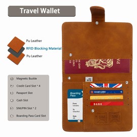 AmiCera Passport Holder, Passport Cover Travel Wallet Organiser, Passport Case with RFID Buckle Closure PU Leather Document Holder for Men Women Family Gifts Essential Travel Accessories (Brown)
