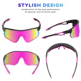 BEACOOL Polarized Sports Sunglasses for Men Women Youth Baseball Fishing Cycling Running Hiking Motorcycle Tac Glasses UV400 (GlossyBlack Purple)